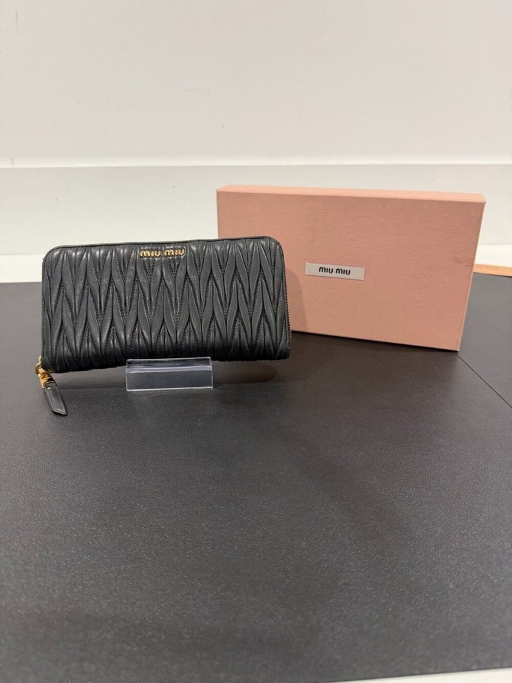 Miu Miu Zip Around Black Calf Matelasse Wallet (JB1520)